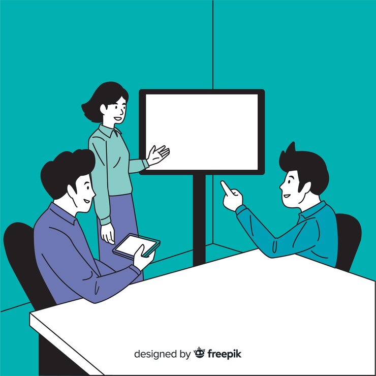 Vector Gratis business people at the office in korean drawing style