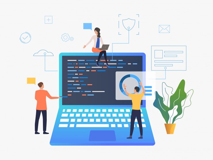 Vector Gratis business people working over laptop development
