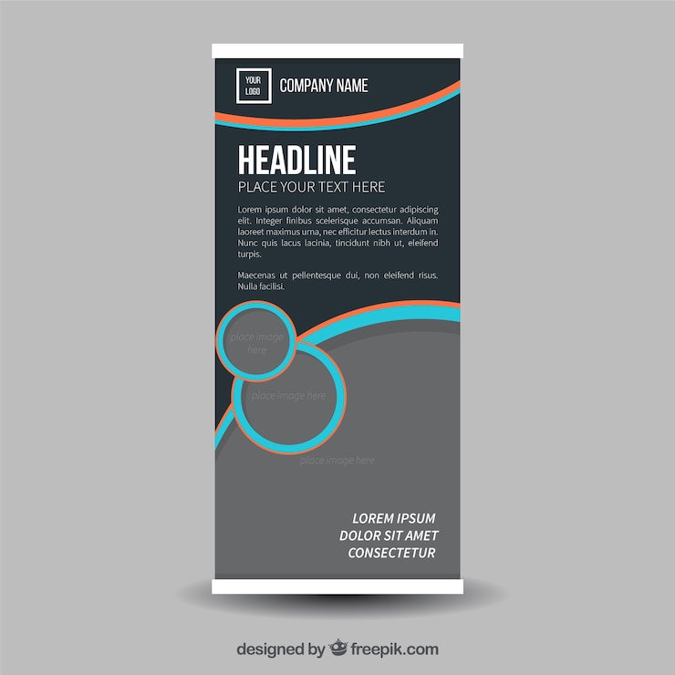 Vector Gratis business roll up with blue and orange details