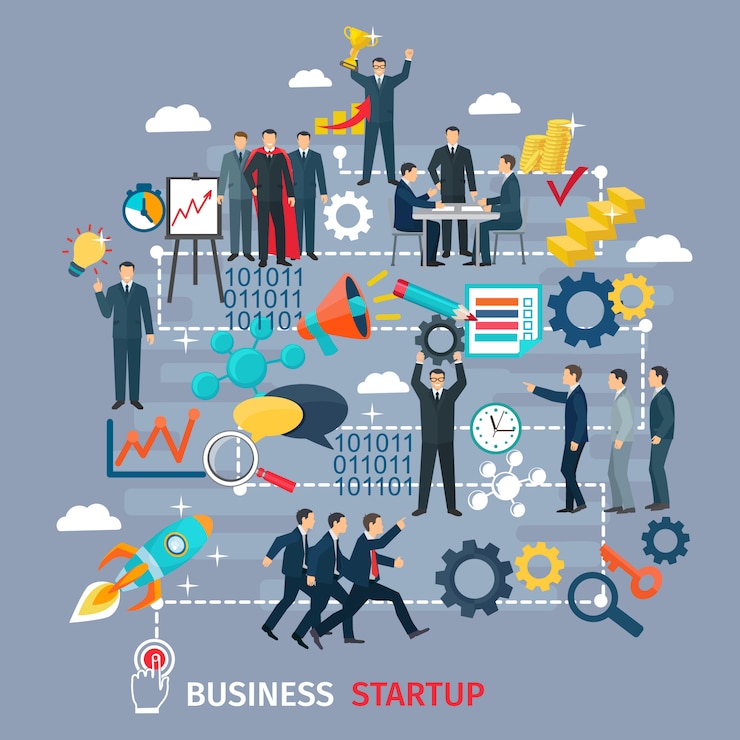 Vector Gratis business startup concept with target and success symbols on grey background 