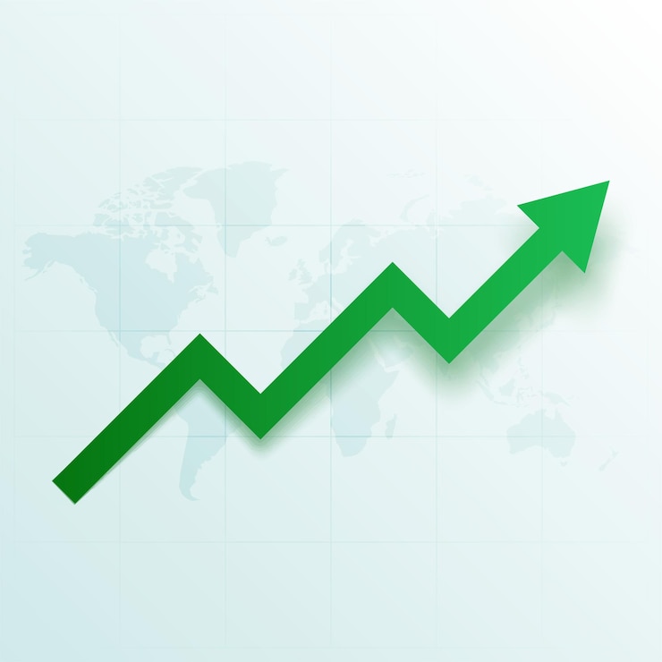 Business success growth green arrow on world map