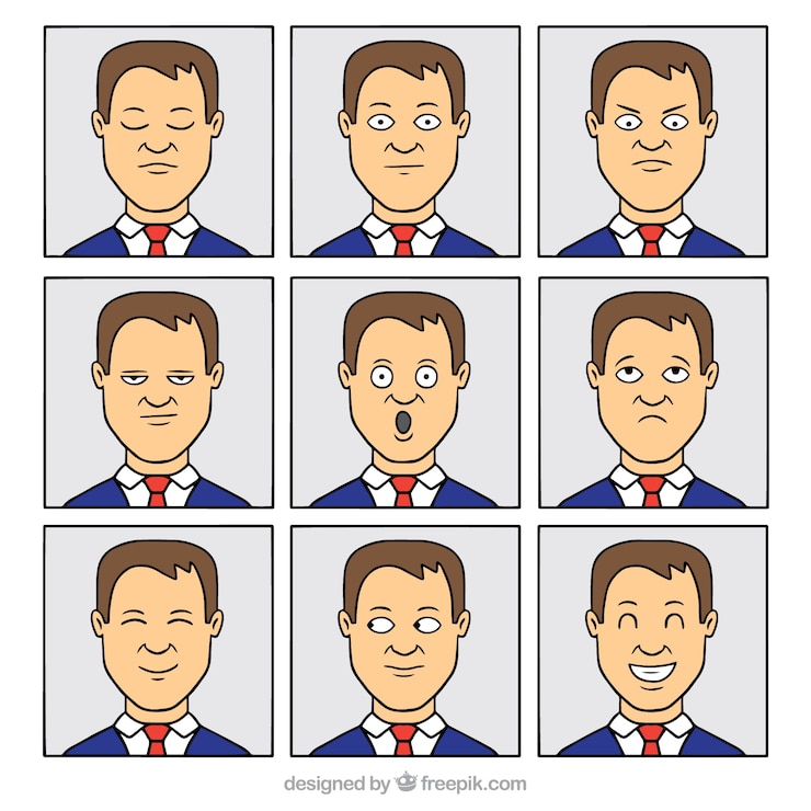 Vector Gratis businessman character with nine facial expressions