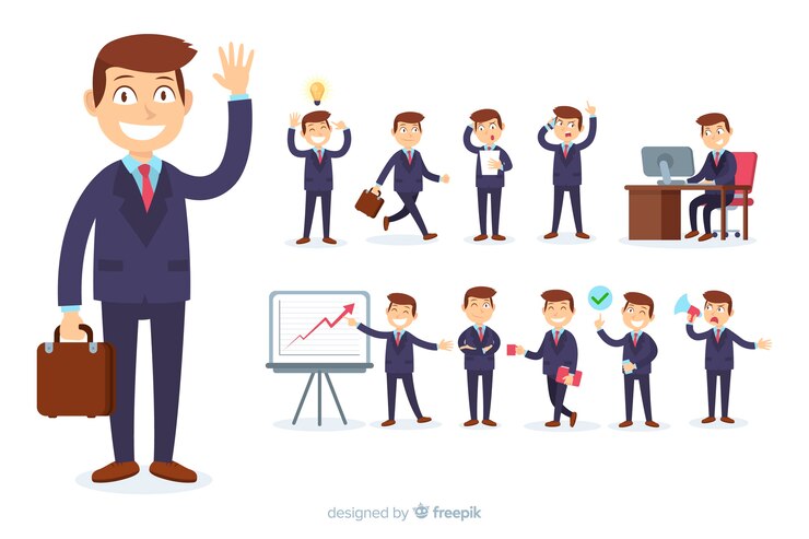 Vector Gratis businessman doing different actions