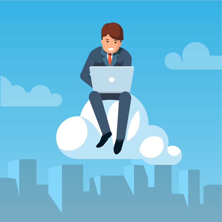 Vector Gratis businessman flying in the sky and working