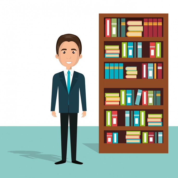 Vector Gratis businessman in the library avatar character