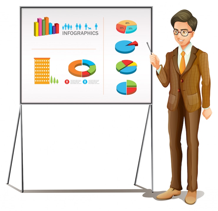 Vector Gratis businessman presenting graphs on the board