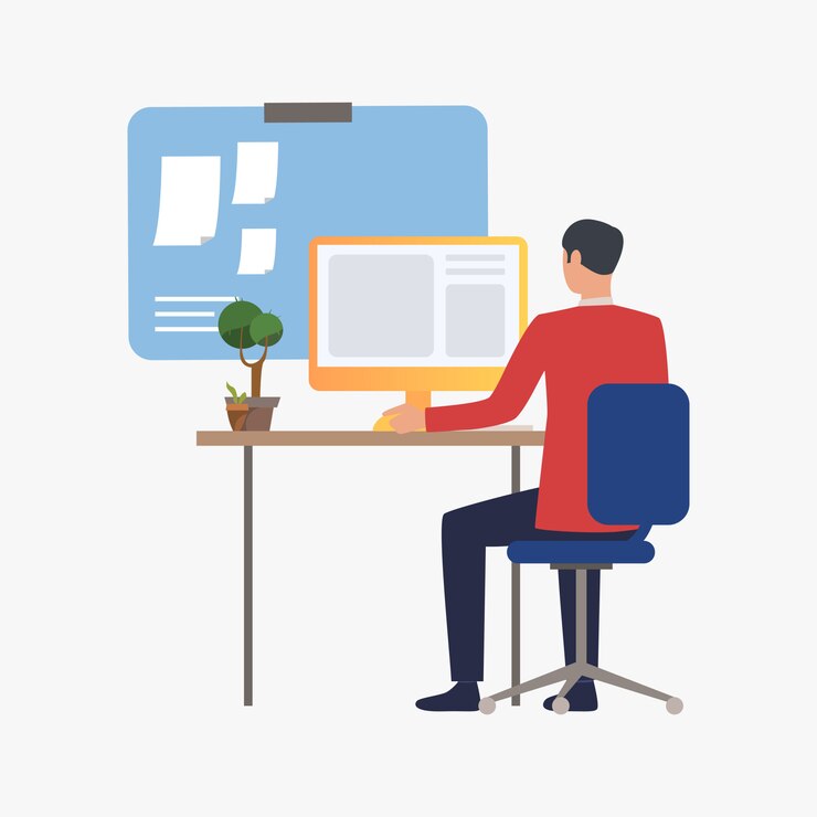 Vector Gratis businessman working with computer in office 