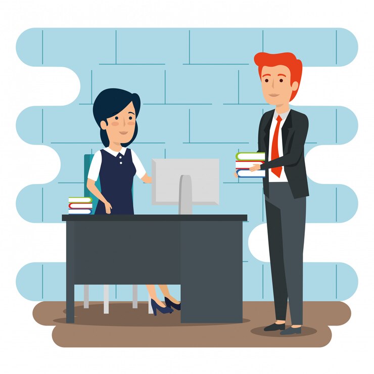 Vector Gratis businesswoman and businessman in the office