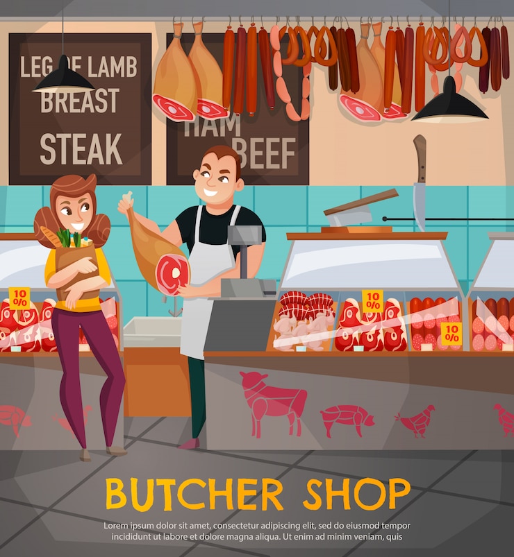 Vector Gratis butcher shop illustration