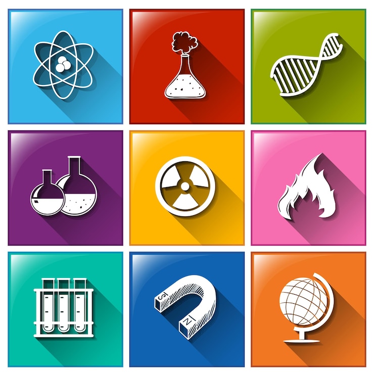 Vector Gratis buttons with science materials
