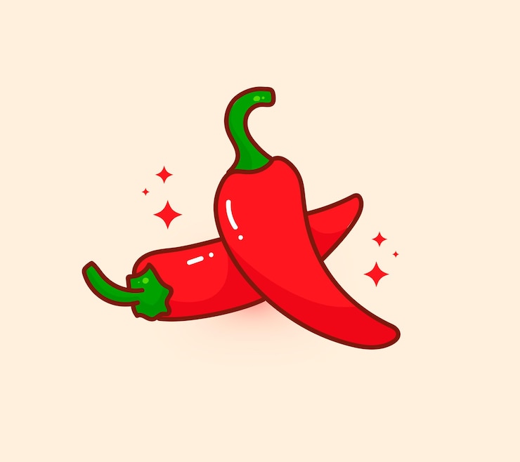 Vector Gratis cabai panas atau ilustrasi seni vektor karakter gambar tangan kartun makanan pedas