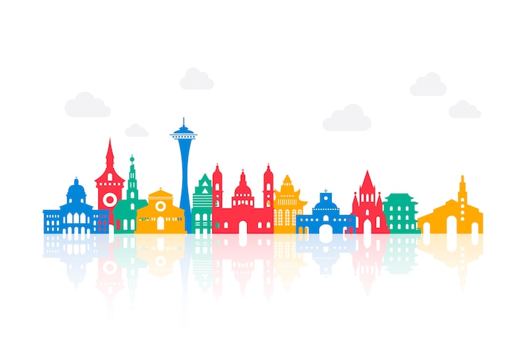 Vector Gratis cakrawala landmark berwarna-warni