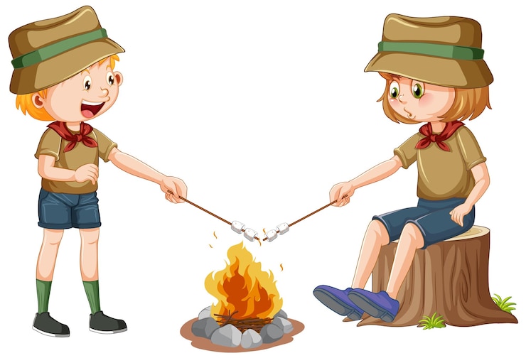 Vector Gratis camping children roasting marshmallow