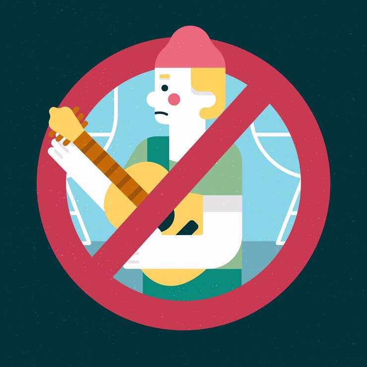 Vector Gratis cancelled musical events character with guitar