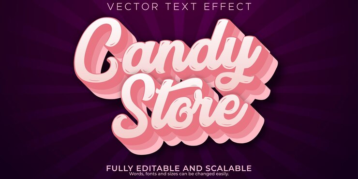 Vector Gratis candy shop text effect editable pink and vintage text style