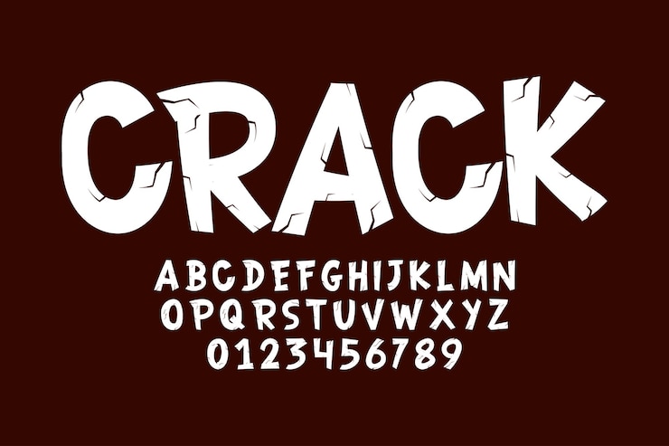 Vector Gratis cartoon alphabet design with crack effect
