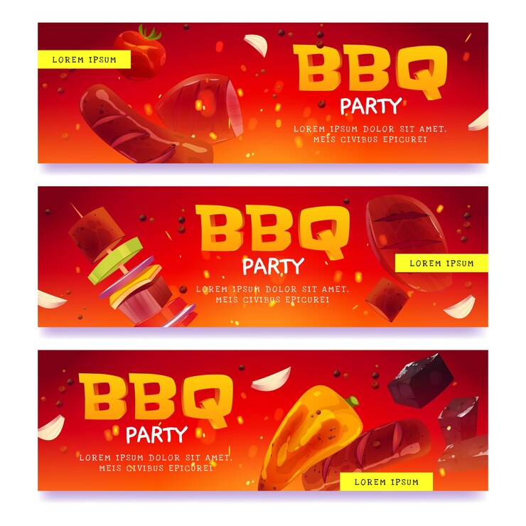 Vector Gratis cartoon bbq party banner set