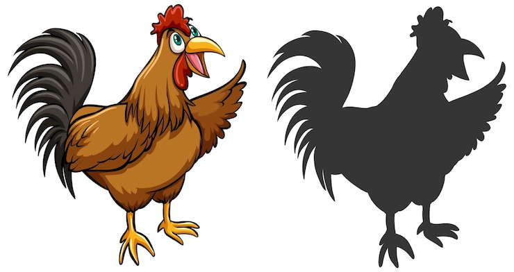 Vector Gratis cartoon chicken with its silhouette