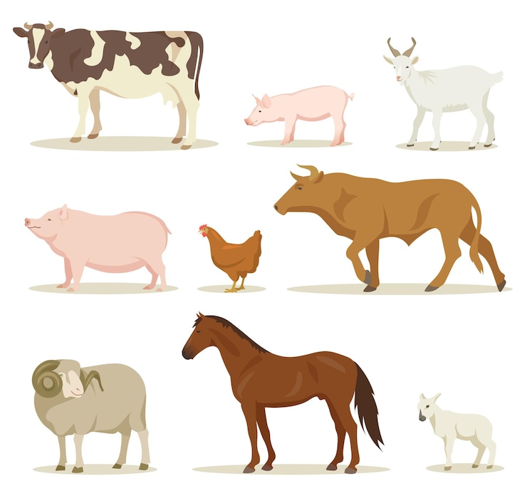 Vector Gratis cartoon domestic animals illustrations set
