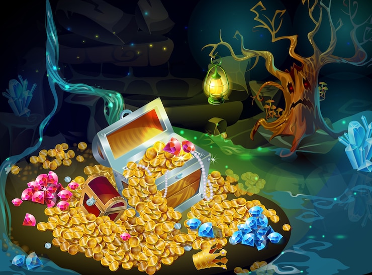 Vector Gratis cartoon game treasure and trophies