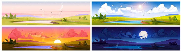 Vector Gratis cartoon nature landscape day time set backgrounds