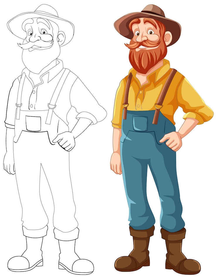 Vector Gratis cartoon old farmer man with beard and mustache