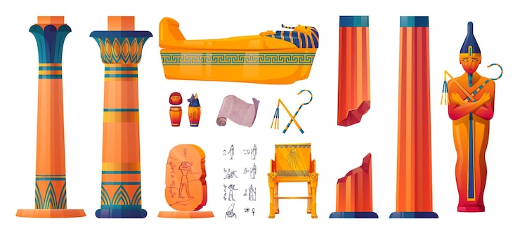 Vector Gratis cartoon set of egyptian temple interior elements