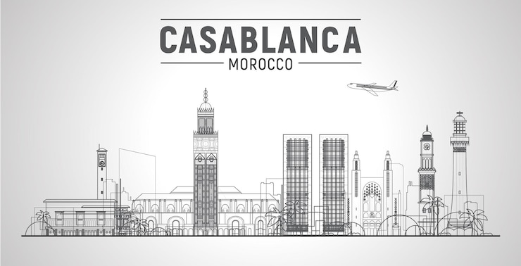 Vector Gratis casablanca  morocco line city skyline vector illustration sky background business travel and tourism concept with modern buildings image for presentation banner website