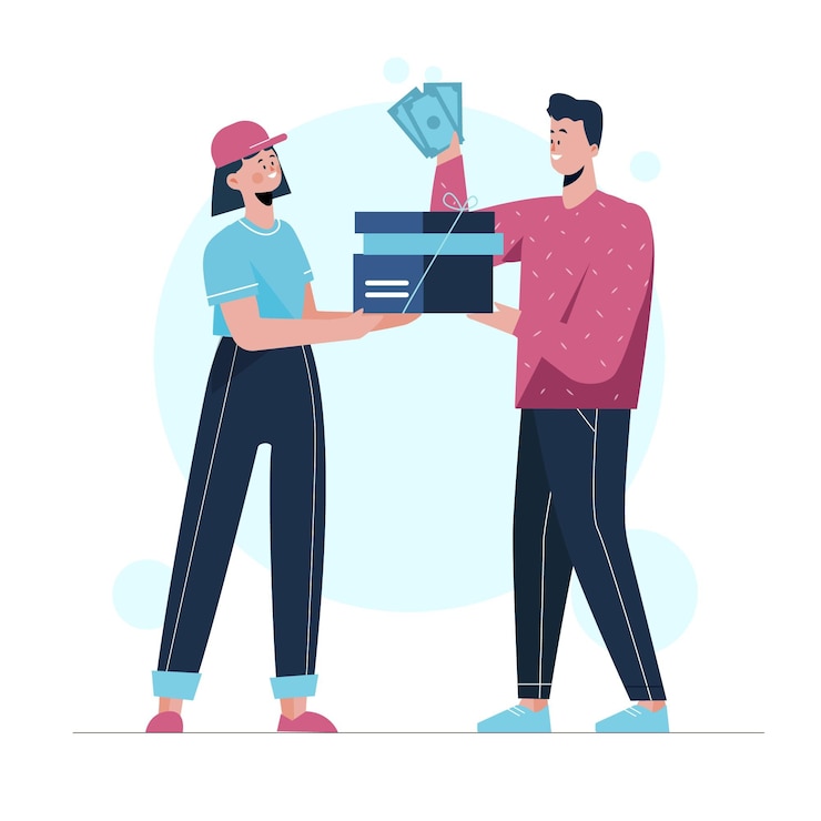 Vector Gratis cash on delivery concept with man and woman