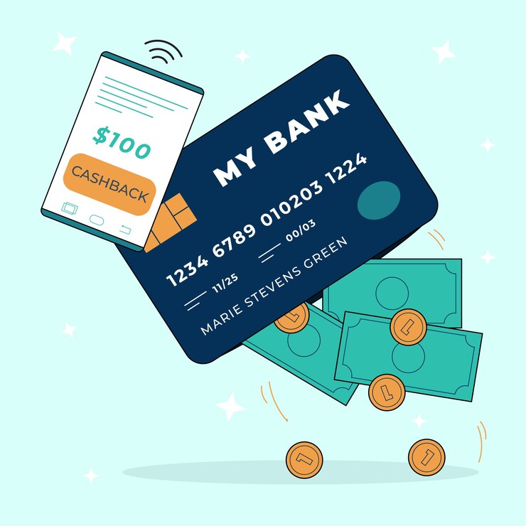 Vector Gratis cashback concept with smartphone and credit card