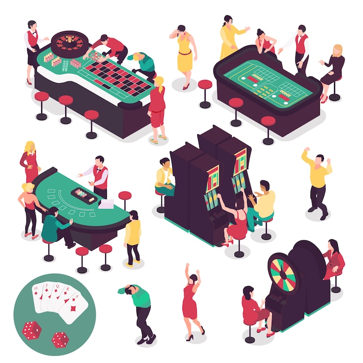 Vector Gratis casino and gambling isometric set with winning and losing symbols isolated 