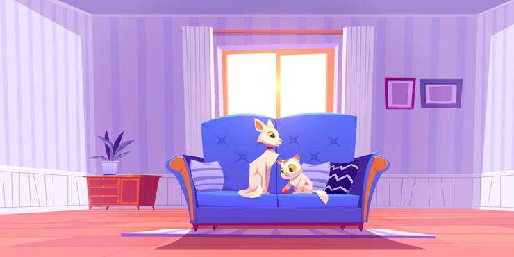 Vector Gratis cat and kitten play on sofa in living room vector