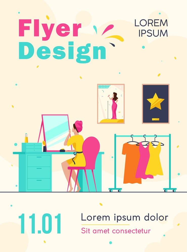 Vector Gratis celebrity preparing for show in makeup room flyer template