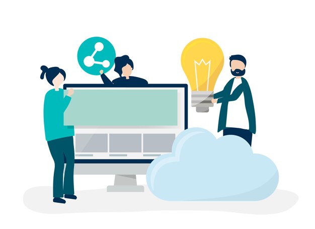 character illustration of people with technology icons