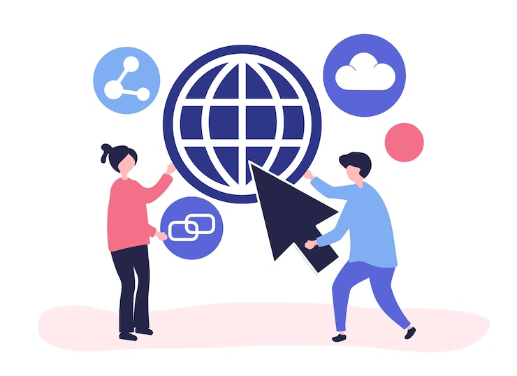 Vector Gratis characters and global communication concept illustration