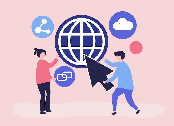 Vector Gratis characters and global communication concept illustration