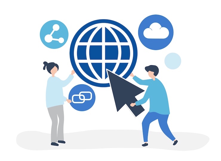 Vector Gratis characters and global communication concept illustration