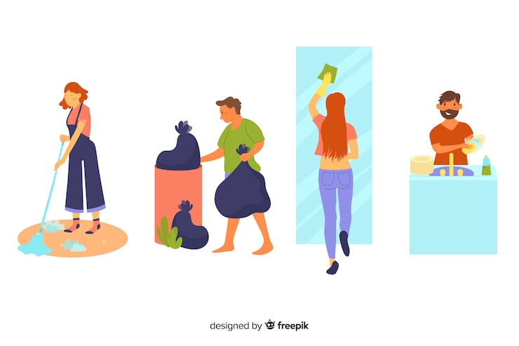 Vector Gratis characters illustrated doing housework