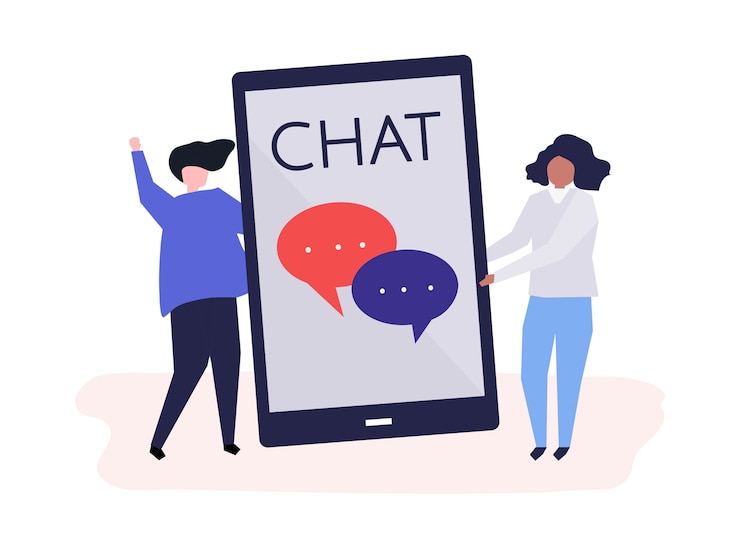 Vector Gratis characters of a couple and texting concept illustration