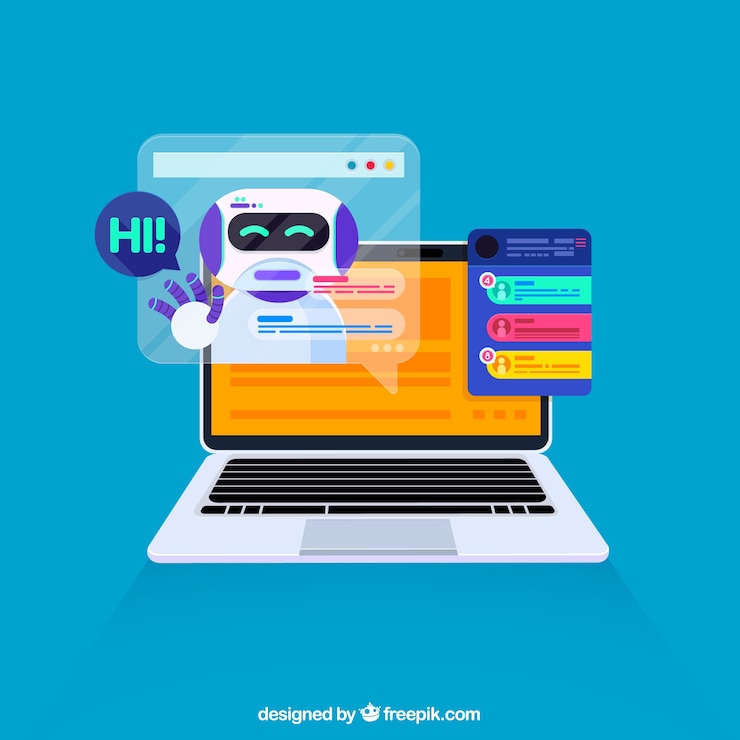 Vector Gratis chatbot concept background with mobile device
