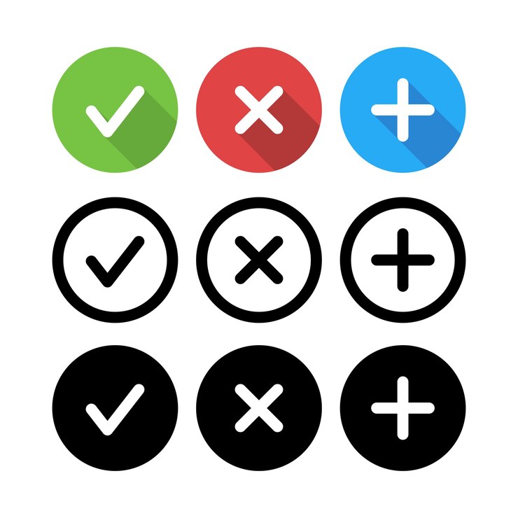 Vector Gratis check cross and plus circles glyph flat outline