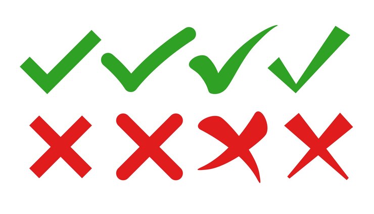 Vector Gratis check mark and cross symbols in flat styles