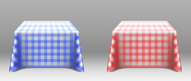Vector Gratis checkered tablecloths on square tables mockup