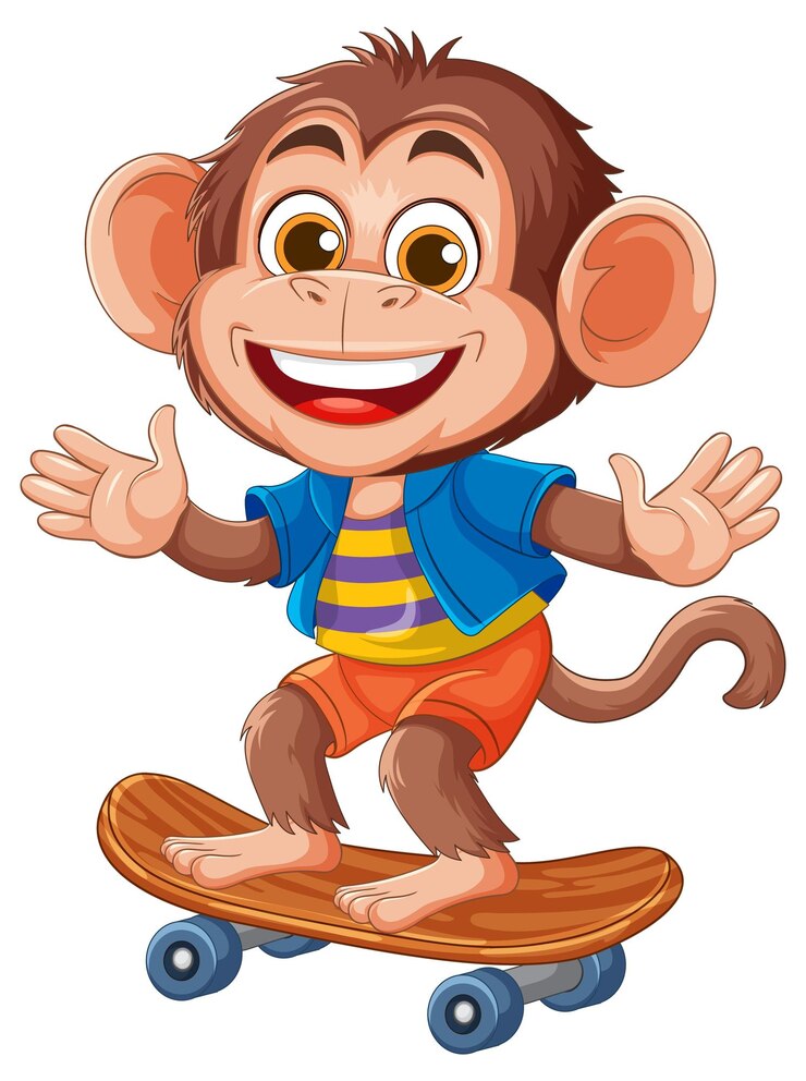 Vector Gratis cheerful monkey skateboarding in colorful outfit