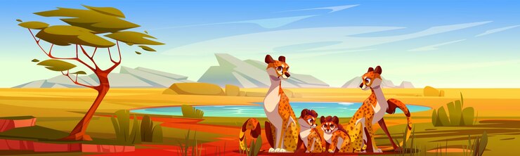 Vector Gratis cheetah family on savannah landscape