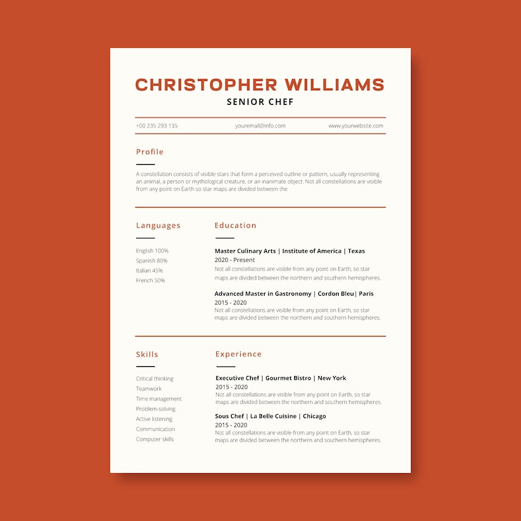 Vector Gratis chef  resume template design