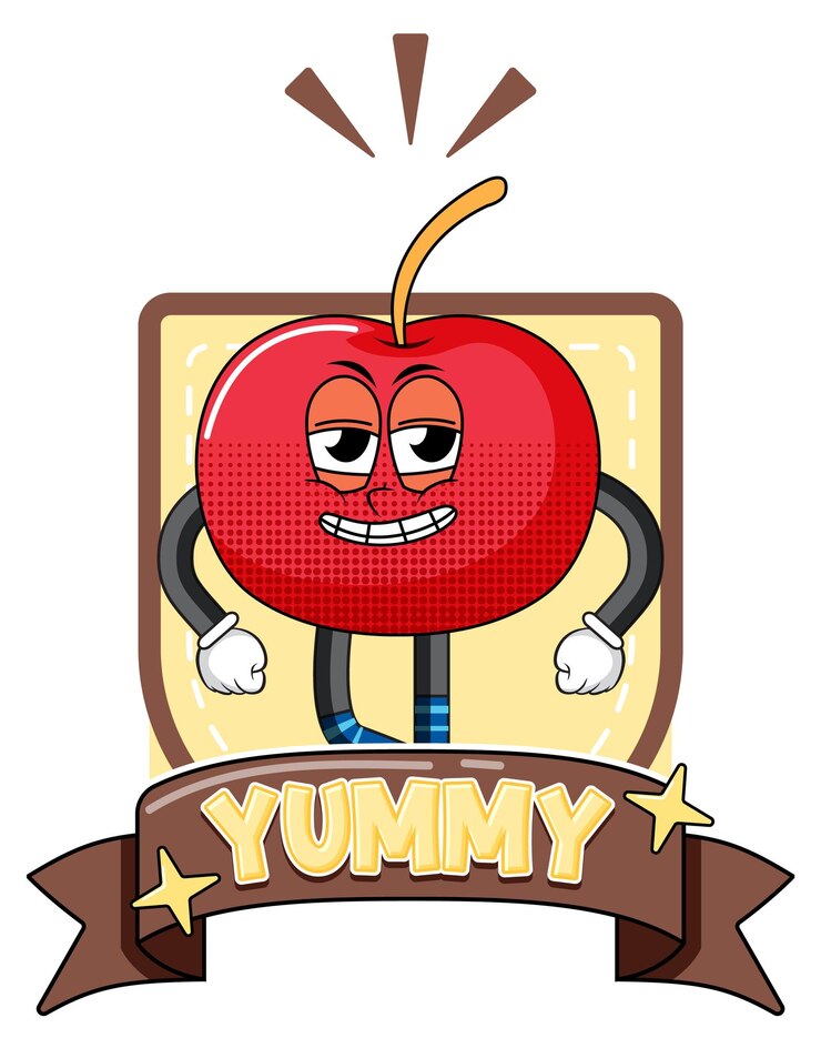 Vector Gratis cherry cartoon character with yummy badge