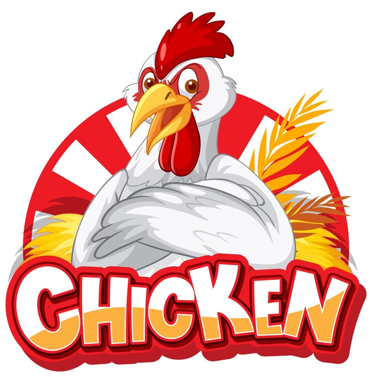 Vector Gratis chicken playing guitar cartoon character logo