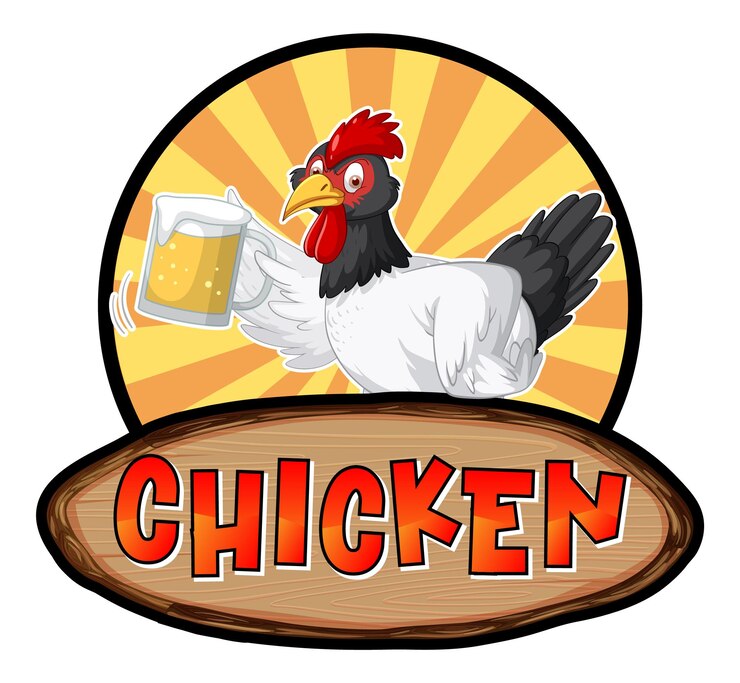 Vector Gratis chicken word banner with chicken cartoon character