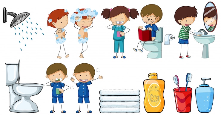Vector Gratis children doing different routine activities